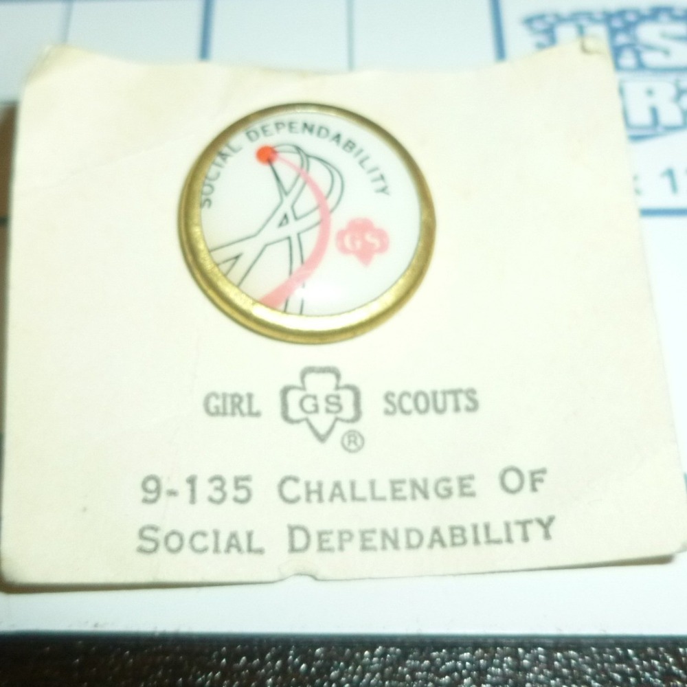 Vintage Girl Scouts Challenge Of Social Dependability Pin 9-135 Gold Tone Enamel